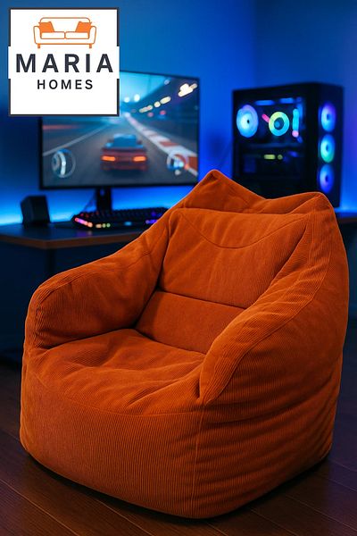 MARIA HOMES Ergonomic Corduroy Bean Bag Chair – Large Rust Orange Floor Lounger