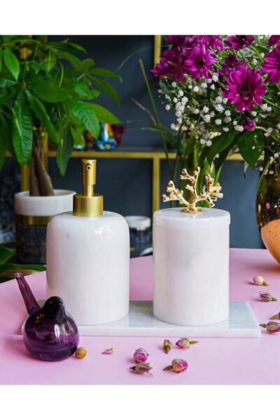 marandmore Σετ μπάνιου Comfort White Marble 3 τεμαχίων - Gold Mercan