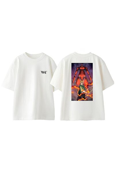 THEWERT Attack On Titan Gigantic Design Πίσω Βαμβακερό λευκό μπλουζάκι Oversize