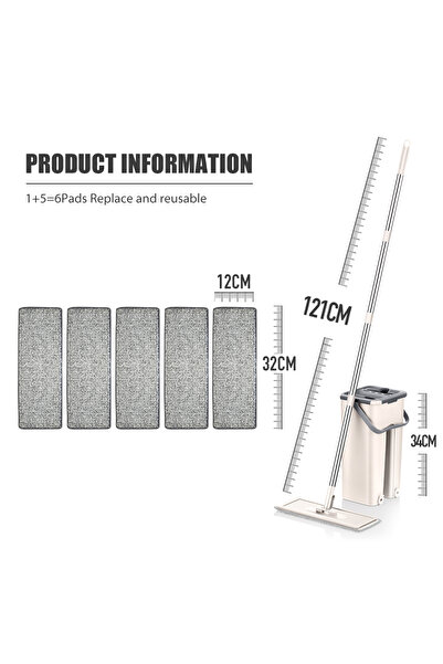 Choice5 Nancy with 6 pads Hand Free Flat Floor Mop And Bucket Set For Profess...