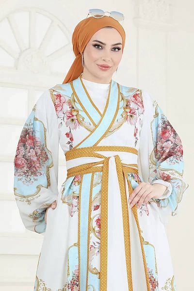 Neşeli Butik Modest Dress - Ecru - Maxi