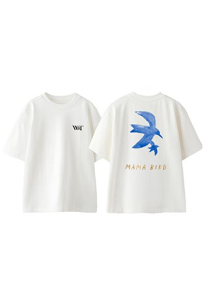 THEWERT Mama Bird Design Back Printed Cotton White Oversize T-Shirt