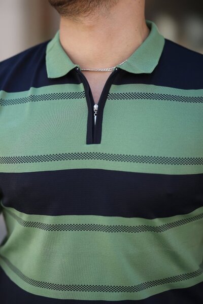 JANES Ανδρικό μπλουζάκι με κοντό μανίκι με φερμουάρ διπλό χρώμα