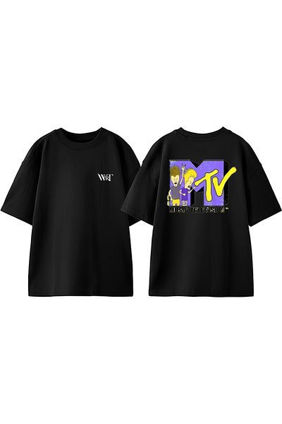THEWERT Music Television Metal Design Back Printed Cotton Black Oversize T-Shirt