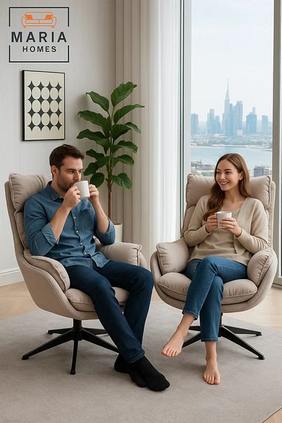 MARIA HOMES Beige Faux Leather Lounge Chair with Cushioned Headrest – Modern Accent Chair for Home & Office