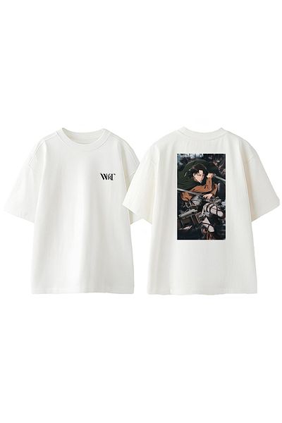 THEWERT Attack on Titan Levi5 Design Back Printed Cotton White Oversize T-Shirt
