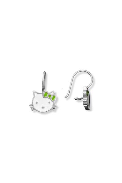 oya silver Sallantılı Mineli Hello Kitty Gümüş Kız Çocuk Küpesi 1.2x2 CM