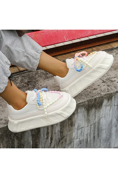 Seastar Women's platform sneakers with colorful decorative laces