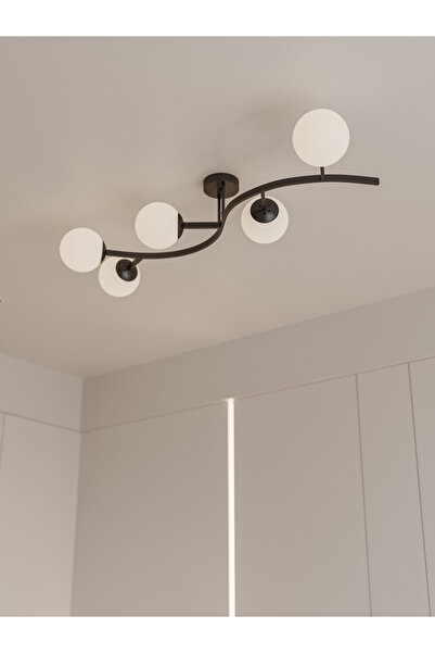 avizade Noria Modern Siyah Metal Gövdeli 5’li Beyaz Cam Küre Avize | Tavan Ay...