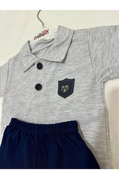 MODA Boy's Polo Neck Suit Gray T-Shirt Navy Blue Shorts