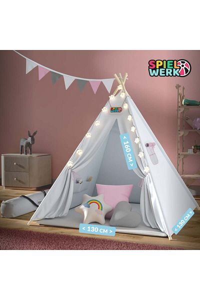 Spielwerk Cort de joacă pentru copii, tip Tipi, dimensiuni 160x130x130cm, alb