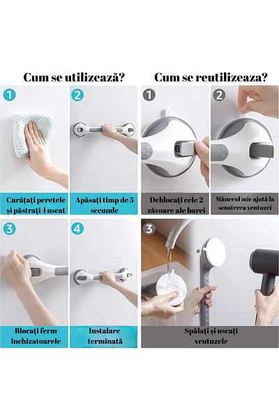 WSTPRO Safety Handle with Suction Cups for Bathroom and Home, Vacuum Grip, Anti-Slip, Large 43 cm