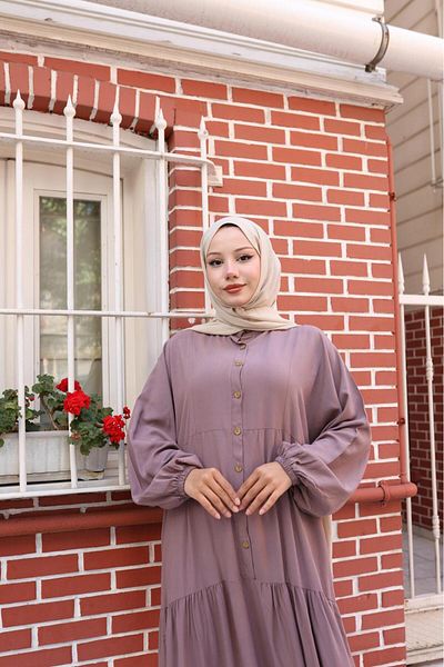new ats Modest Dress - Beige - Basic
