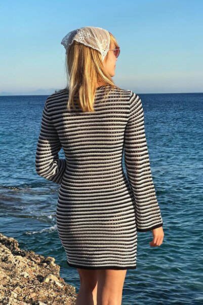 CHUBA Γυναικείο Ισπανικό Μίνι Πλεκτό Φόρεμα Παραλίας με Ανοιχτόχρωμο Ριγέ Μαύρο-Λευκό 25S3024