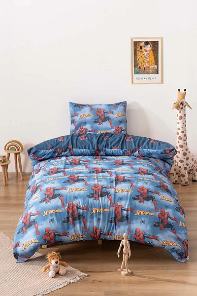 Kaan Set de lenjerie de pat pentru o singură persoană Spiderman, cu cearșafuri elastice