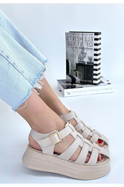 BESKAR Toten Beige Skin Belted Sandals