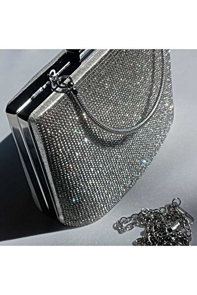 Şarra Gossi Geantă de seară rochie de seară argintie cu detalii în piatră