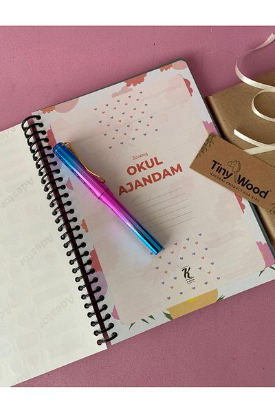 tiny wood Unlimited Daily Agenda |   Strawberry and Floral Pattern Spiral Planner Notebook