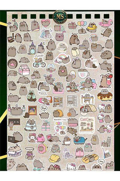 MS Major Selection Set of 100 Cute Pusheen Cat Stickers – Waterproof, Colorful and Fun Stickers