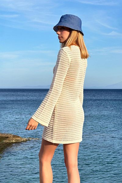 CHUBA Rochie de plajă mini tricotaj ajurata cu mânecă spaniolă pentru femei Vanilla Cw25s3025