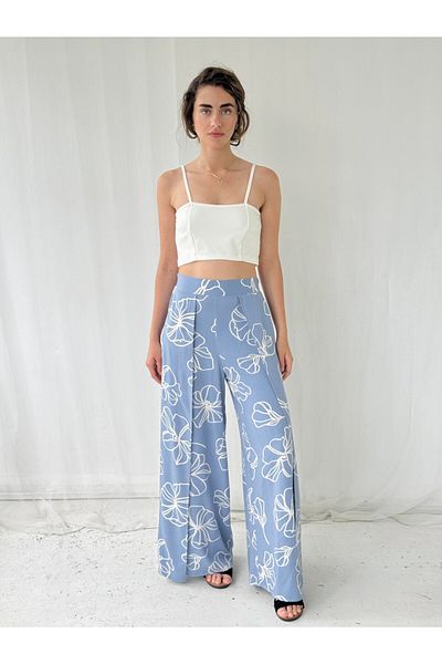 Retrobird New Slit Detail Wide-Leg Pants Skirt Women Ash Blue