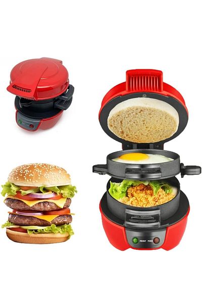 Generic Sandwich & Burger Maker, Panini Press with Egg Rings, Timer & Non-Stick Plates – Fast & Easy Use