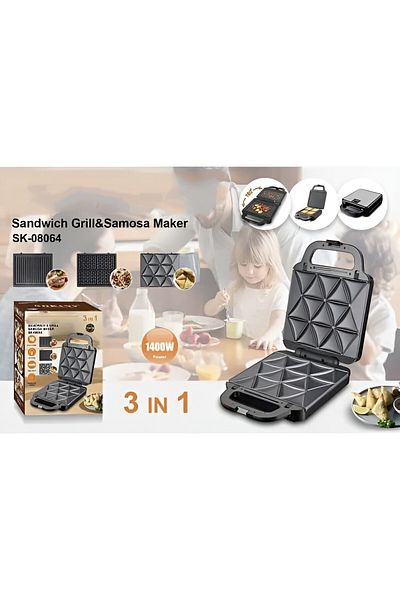 SOKANY 3 in 1 Sandwich Maker – Interchangeable Plates for Samosa, Waffle & Grill | Non-Stick, Easy Clean