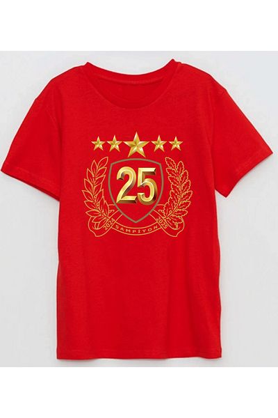 Efendioğlu Design Olive Dali and Leafy 25. Championship 5 Star Printed Cotton Children's Tee