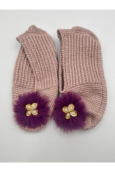 Şatilli Handmade Patik Tunus işi patik el örgüsü patik mor broşlu tunus işi patik çeyizlik hediyelik