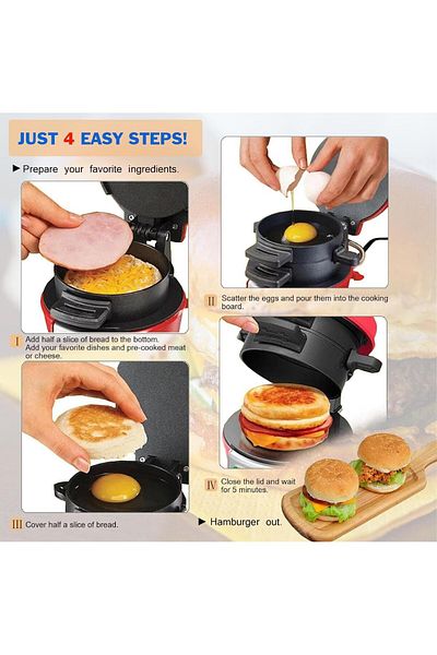 Generic Sandwich & Burger Maker, Panini Press with Egg Rings, Timer & Non-Stick Plates – Fast & Easy Use
