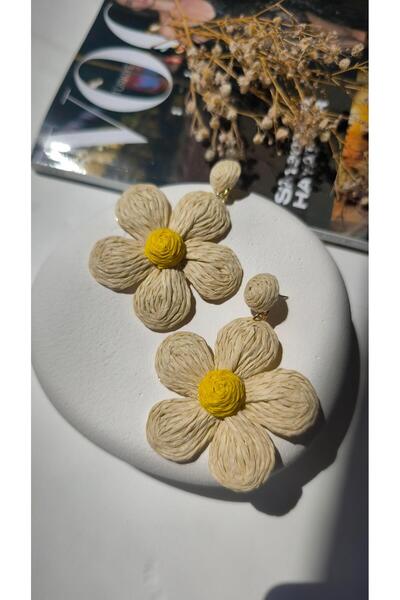 VOBEEYKU Beige color wicker bud detail flower figure earrings