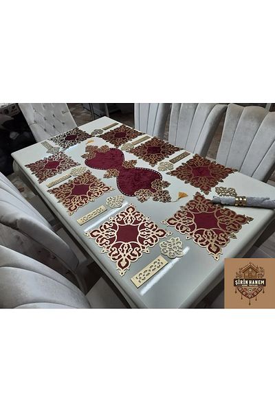 Şirin Hanem Şirin Hanem Velvet Dinner Set Burgundy Gold