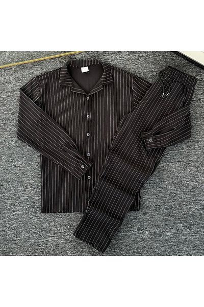 NewCabin Premium Crepe Fabric Stripe Detailed Unisex Shirt and Pants Set