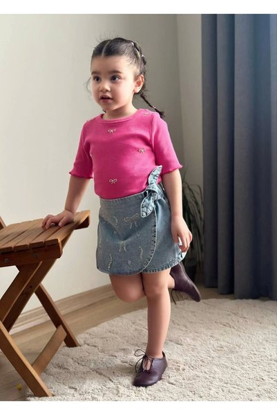 Kidmark Çocuk Modası Girl's Stone Detailed Pink Suit