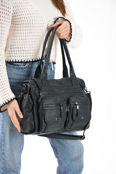 571 Collections Çanta Geantă de umăr din piele artificială albastră (model: 571-13-10P)