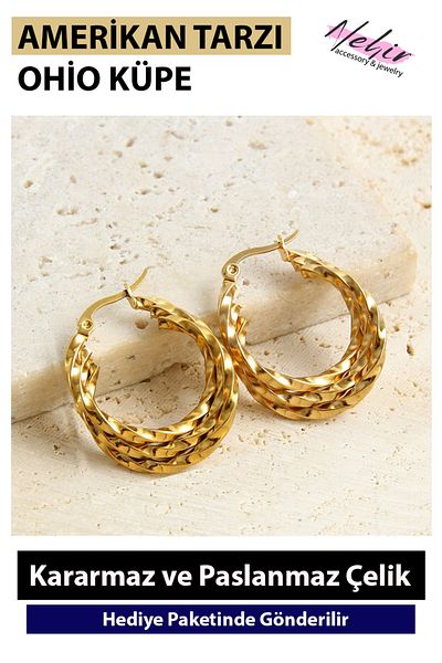 Nehir American Fashion Outer Twist Stainless Steel Earrings Valentine's Day Mother's Day Gift
