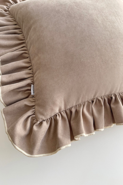 RİTMOHOME Fırfırlı, Vintage, Country, Iskandinav, Bohem 45x45 Dekoratif Kırlent Kılıfı Krem, Toprak
