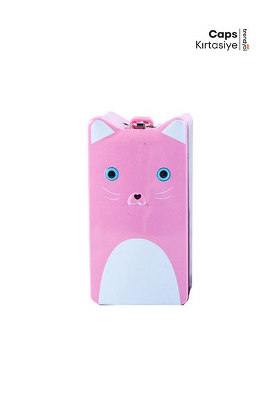 caps office Pink Colored Cute Cat Figured Metal Piggy Bank – Design with Key Lock