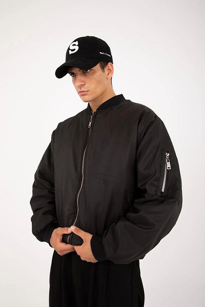 MEYASU Jachetă bomber neagră oversize unisex cu buzunar dublu