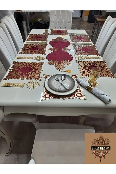 Şirin Hanem Şirin Hanem Velvet Dinner Set Burgundy Gold