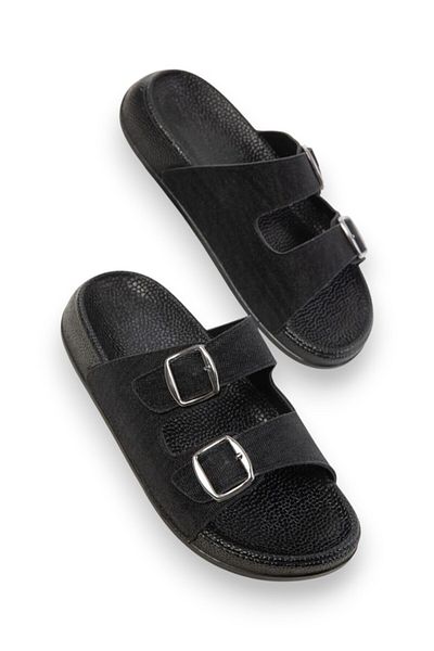 Pienn 1150 Black Glitter Detailed Comfortable Daily Women's Slippers
