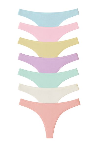 LİBELLA İÇ GİYİM Women's Cotton Lycra Thong Panties Pack of 7 - Pastel Colors