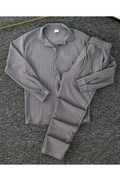 NewCabin Premium Crepe Fabric Stripe Detailed Unisex Shirt and Pants Set