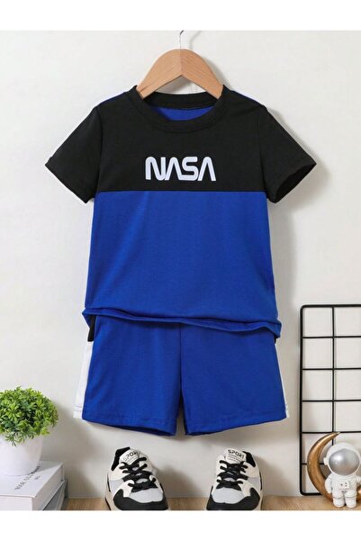 VESTIR BIEN Nasa Printed Summer Black Blue 100% Cotton Children's Set