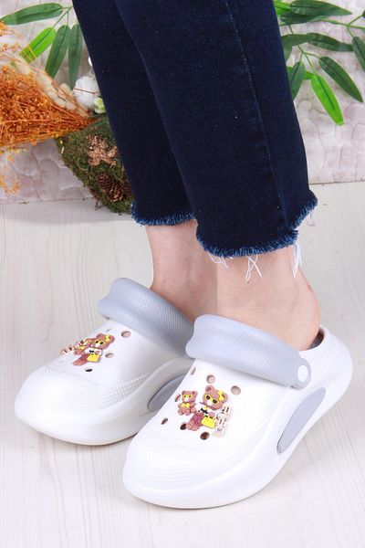 fort E468 Bella White Gray Eva Material Sabo Doctor Medical Cook Daily Closed Toe Slippers