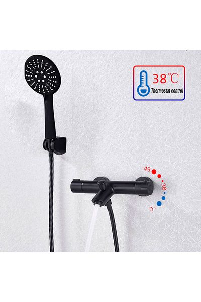 Blackswan Design Baterie cada, Blackswan, Tip M87, negru mat cu termostat si dus cu 3 functii, 26.7 cm