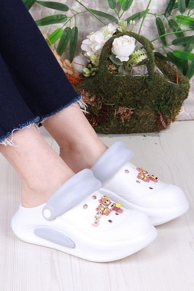 fort E468 Bella White Gray Eva Material Sabo Doctor Medical Cook Daily Closed Toe Slippers