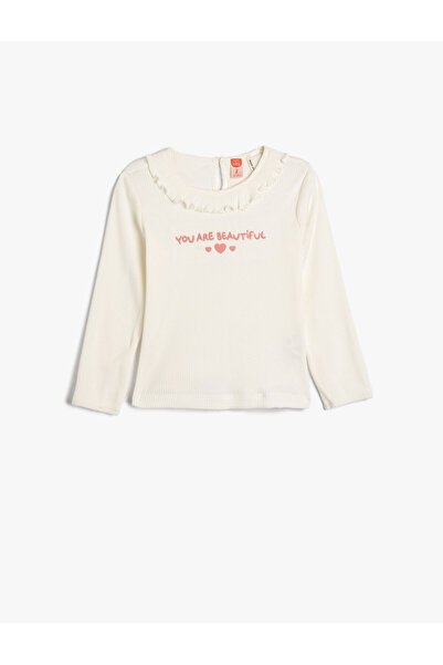 Koton تيشيرت بأكمام طويلة ورقبة دائرية وتطريز مضلع من القطن