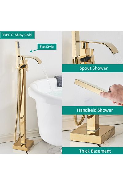 Blackswan Design Free standing bathtub faucet, Blackswan, Type M88, shiny gold model, size 98 cm