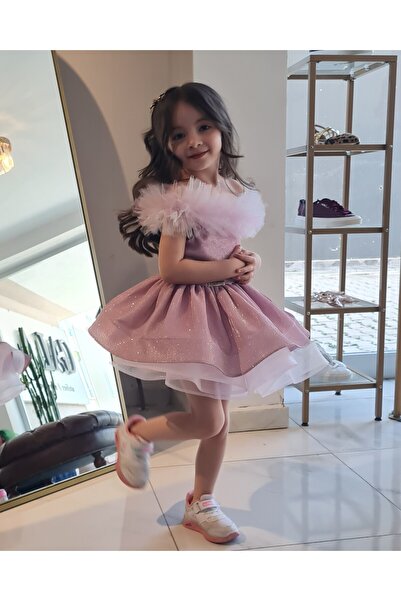 Shıne dresses Pembe Elsa Pelerinli Çocuk Kostüm Elbise Abiye